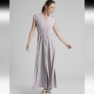 Athleta Mara Maxi Button Down Athleisure Travel Dress Pockets Lilac Twilight M